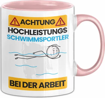 Produktbild von Schwimmsportler Tasse Geschenk Lustiger Spruch Geschenkidee für Schwimmsportler Achtung Hochleistungs Schwimmsportler Bei Der Arbeit (Rosa)