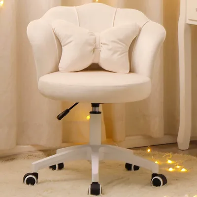 Immagine prodotto di Sedia da ufficio - Sedia da lavoro - Sedia per computer - Sedia da trucco - Sedia girevole - Altezza seduta regolabile - Rivestimento bianco