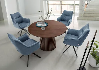 Produktbild von Esszimmer Set  Ginosa blau & Tisch Barletta smoked oak rund 120cm