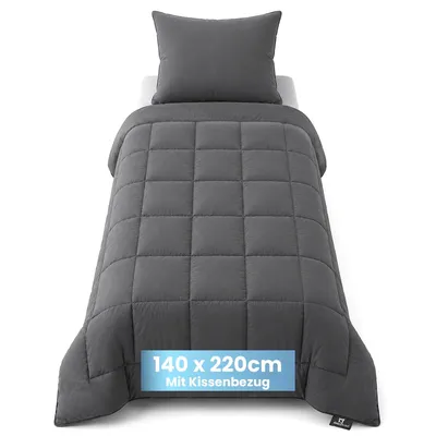 Produktbild von Slaapspeciaal Bettdecke ohne Bezug 140x220cm - Ganzjahresdecke Extra lang - Steppdecke inkl. 1 Kissenbezug - Grau
