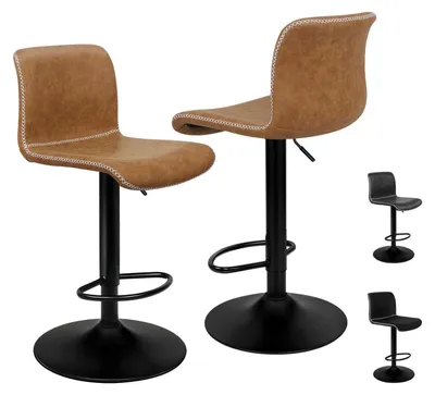 Produktbild von Barhocker 2er-Set, gepolstert, drehbar, höhenverstellbar, Kunstleder, mit Rückenlehne, Braun