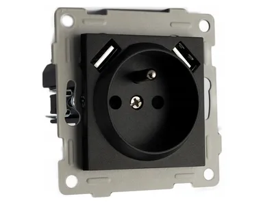 Zdjęcie produktu dla Kontakt Gniazdo Elektryczne Pojedyncze Fi60 2xUSB z Uziemieniem Czarne