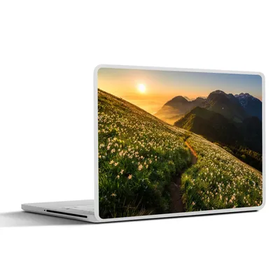 Produktbild von MuchoWow® Laptop Aufkleber Sticker Cover Blumen - Sonne - Berge 32.5x23.5 cm - Sticker für Laptop - Selbstklebend