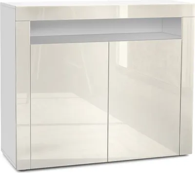 Produktbild von Vladon Kommode Valencia,  Germany, Sideboard mit 2 Türen und 1 offenem Fach, Weiß matt/Creme Hochglanz/Creme Hochglanz (108 x 92 x 40 cm)