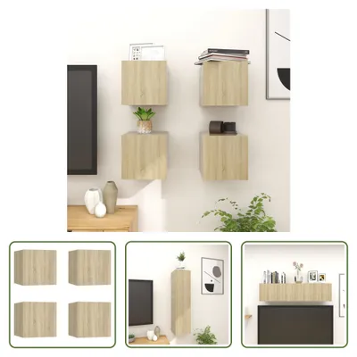 Produktbild von The Living Store TV-Wandschränke 4 Stk. Sonoma-Eiche 30,5x30x30 cm