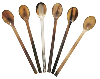 6er-Set Kaviar Löffel aus Büffelhorn, handgefertigt, 18 cm