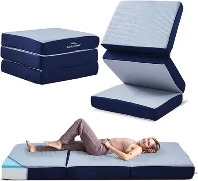 Imagen del producto de Colchón plegable para invitados, 75x195x15 cm, de espuma viscoelástica. Colchón plegable de 3 piezas, colchón para el suelo, colchón plegable para invitados, cama plegable