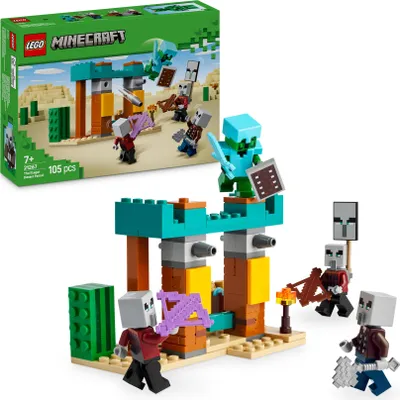 Produktbild von LEGO Minecraft Die Illager-Wüstenpatrouille, Set zum Videospiel für Kinder, Mini-Spielzeug mit Außenposten und drei Minifiguren, inkl. Plünderer, Diener und Kaktusritter 21267