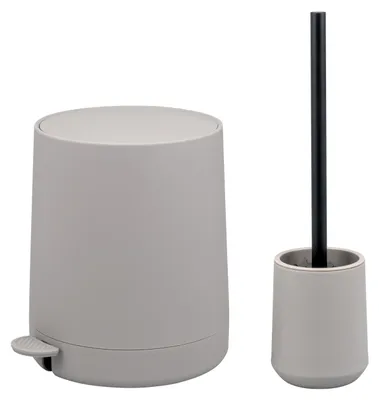 Image de Set de salle de bain eluno TESERO 2 pièces, composé d'une poubelle cosmétique de 4 litres et d'un ensemble WC en plastique taupe