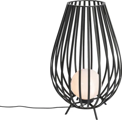 Produktbild von QAZQA - Design Design-Stehleuchte I Stehlampe I Standleuchte I Lampe I Leuchte schwarz mit Opal 70 cm IP44 - Angela - Stahl Rund - LED geeignet E27