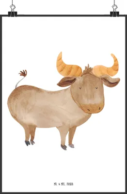Produktbild von Mr. & Mrs. Panda Bild Sternzeichen Stier DIN A0 - Weiß - Geschenk, wanddeko, Plakat, Geburtstag Mai, drucke, Kunstdruck, April, Rind, Ochse, poster
