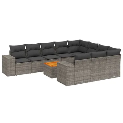 Produktbild von 11-tlg. Garten-Sofagarnitur mit Kissen Grau Poly Rattan