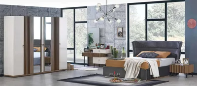 Image de Chambre à coucher complète Ensemble de couchage Lit Penderie Armoire 5pcs