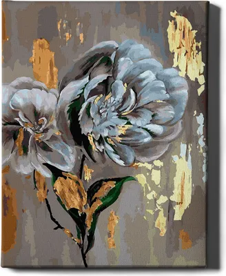 Produktbild von Oh Art! – Malen nach Zahlen Set – 40x50cm, mit Holzrahmen und Pinseln "Blumen und Gold" DIY – Goldfarben