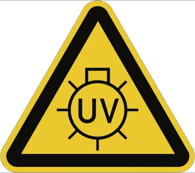 Produktbild von Dreifke® Warnung vor UV-Strahlung, Folie, 50 mm SL, 6 Stück/Bogen