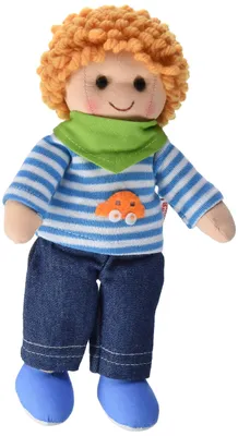 Produktbild von Heless 301 - Stoffpuppe Junge Nils mit Jeans, Streifenshirt und Halstuch, ca. 22