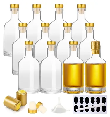 Obrázok produktu pre Sada 12 sklenených fliaš s korkovými zátkami a štítkami