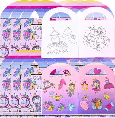 Produktbild von 12 Stück Prinzessin Motiv Malheft Ausmalheft Set mit je 15 Sticker