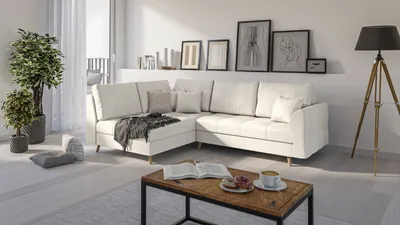 Produktbild von S-STYLE MÖBEL - Ecksofa mit Holzfüßen im skandinavischen Stil Marco aus Ecru Luxusmicrofaser - Ottomane links - B/T/H: 231 cm/161 cm/81 cm