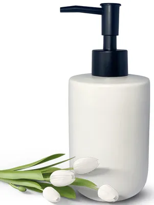 Zdjęcie produktu dla Dozownik do mydła ceramika 355 ml, biały, matowa czarna pompka, do łazienki
