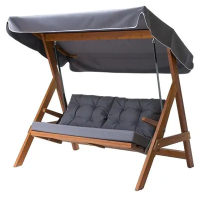 Image de Balancelle de jardin 3 places en pin et polyester anthracite - L 185 × P 123 × H 180 cm - Charge 300 kg