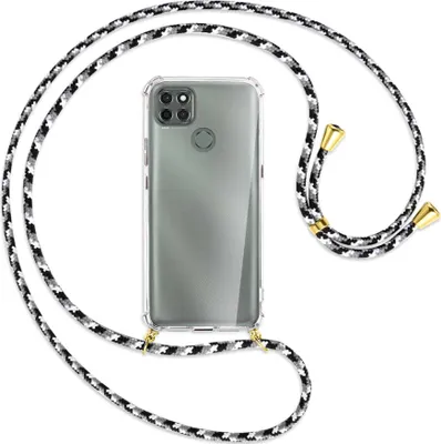 Produktbild von Handykette Backcover-Schutzhülle mit Band (Metall goldfarben) für Motorola Moto G9 Power - schwarz/grau/weiß