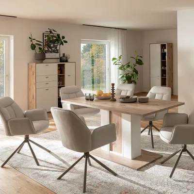 Produktbild von Esszimmer Komplett-Set mit Esstisch, Eiche und weiß, Modern, 3-teilig - SAGUNTO-05