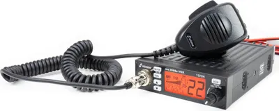 A black CB radio with a microphone attached, shown on a white background.