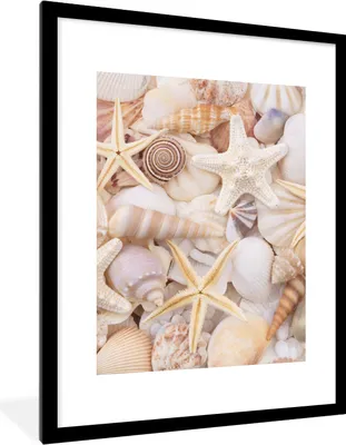 Produktbild von MuchoWow® Gerahmtes Poster Seestern - Muscheln - Strand - Sommer 60x80 cm - Poster mit Schwarzem Bilderrahmen Wandposter Rahmen Foto Bilder - Wohnzimmer - Dekorationen - Prämie