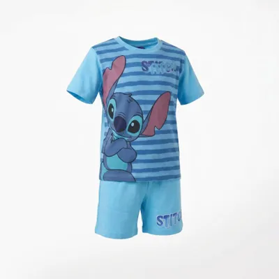 Produktbild von Disney Stitch Jungen Schlafanzug Pyjama Shirt Shorts - Hellblau, 128
