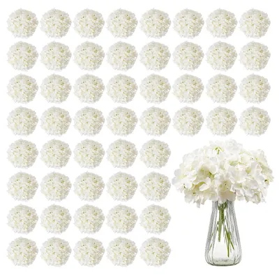 Produktbild von VEVOR Kunstblumen, 305 Stück Realistisch Aussehende Weiße Seidenfake-Hortensien Großpackung, Weiße Falsche Brautdusche mit Stielen für DIY Hochzeitssträuße, Heim-Centerpieces Arrangements, Partytischdekorationen, 65 Stück