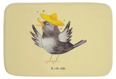 Produktbild von Mr. & Mrs. Panda Badvorleger Rabe Sombrero - Gelb Pastell - Geschenk, Badteppich, glücklich sein, Elster, Lustige Sprüche, Spruch Positiv, Duschvorleger, Vogel, Vögel