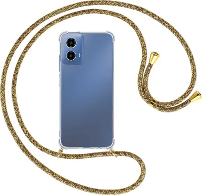 Produktbild von Handykette Backcover-Schutzhülle mit Band (Metall goldfarben) für Motorola Moto G34 5G - braun+beige