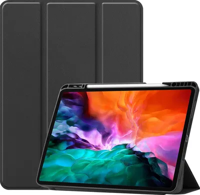 Produktbild von Mobigear Dreifach-Faltetui für iPad Pro 12,9 Zoll (2021), aus TPU und Kunstleder, Klapphülle mit Stifthalter - Schwarz