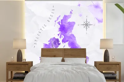 Produktbild von MuchoWow® Fototapete für Wohnzimmer oder Schlafzimmer Wandtapete Vinyl Motivtapete Karte - England - Aquarell - 240x240 cm - Schlafzimmer-Tapete