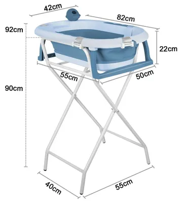 Produktbild von Baby Badewanne - Faltbare Babybadewanne mit Ständer - Rutschfester Standfuß - Mit Badesitz und Badematte - Für Neugeborene und Kleinkinder - Blau