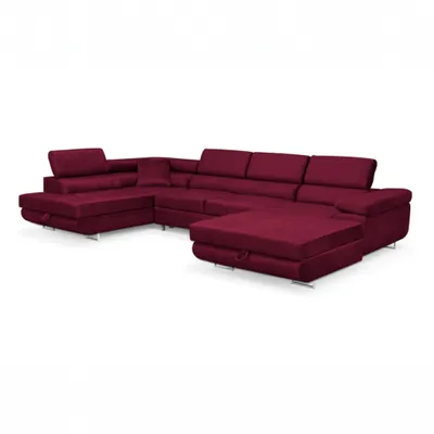 Produktbild von Sofiland Aller XXL narożnik lewy w kształcie litery U z funkcją spania, zestaw wypoczynkowy z 2 szufladami na pościel, sofa do salonu RED MONOLITH 59, sofa, sofa rozkładana, kanapa