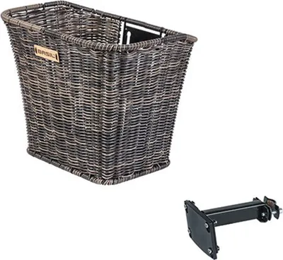 Produktbild von Basil Vorderradkorb BREMEN RATTAN LOOK FM dunkelbraun, inkl. Lenkerrohrhalter