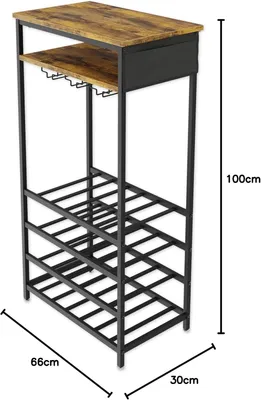 A wine rack with dimensions indicated.