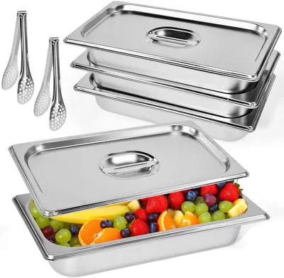 Produktbild von Gastronorm Behälter aus Edelstahl, 32,5 x 17,5 x 6,5 cm, 4 Stück, mit Deckel, für die Küche