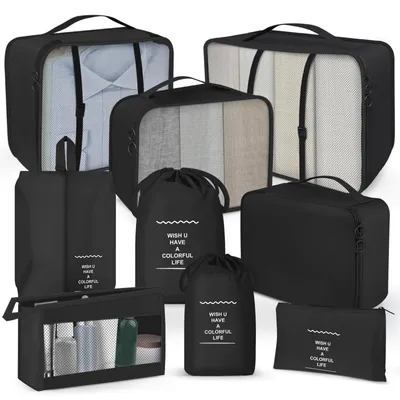 Productafbeelding van Packing cubes compressiezakken - 9-delig - Zwart - Voor koffer en rugzak