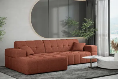 Produktbild von Ecksofa Designersofa NANCY in Stoff Neve Rostbraun Ottomane Links