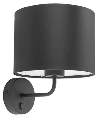 Produktbild von Wandlampe mit Schalter Schwarz E27 Stoff Schirm Wandleuchte Schlafzimmer Wohnzimmer