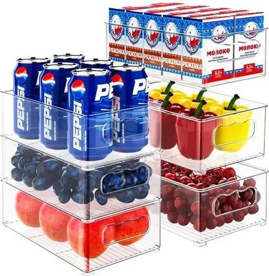 Immagine prodotto di Set di 6 contenitori organizzativi per frigorifero Unyqoos® – contenitori impilabili in PET, senza BPA, 2 dimensioni (26×16×8 cm e 25,4×15×7 cm) per cucina e congelatore