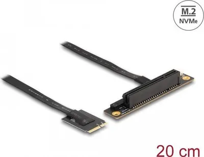 Produktbild von DeLOCK M.2 Key A+E zu PCIe x8 NVMe Adapter gewinkelt mit 20 cm Kabel, M.2, PCIe, Männlich, PCIe 4.0, China, Männlich