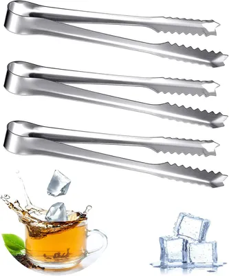 Immagine prodotto di Pinza per ghiaccio in acciaio inossidabile - Set da 3 - Mini pinza per zucchero in acciaio inossidabile - Candy bar - Pinza per servire, pinza da cucina per bar - Matrimonio - Festa - Barbecue