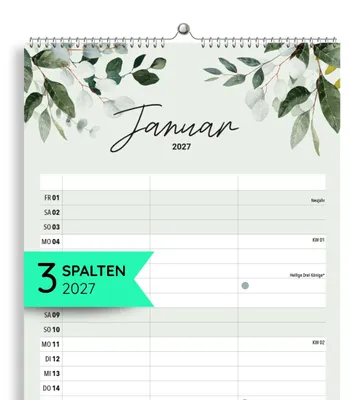 Produktbild von heaven+paper® Paarplaner Green 3 Spalten 2027 botanisch, hochwertig