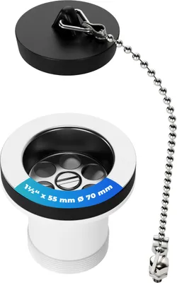 Produktbild von Ablaufventil 11/2 Zoll x 55 mm Ø70mm Ablaufgarnitur Pop-Up Ventil mit Stopfen und Kette für Spüle