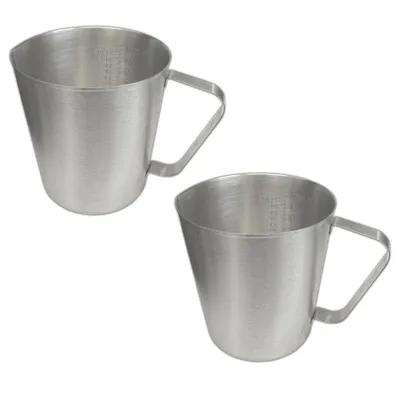 Produktbild von 2x Edelstahl Messbecher 1 Liter Messskala mit Griff Messbehälter Maßbecher Meßkanne Milchkännchen