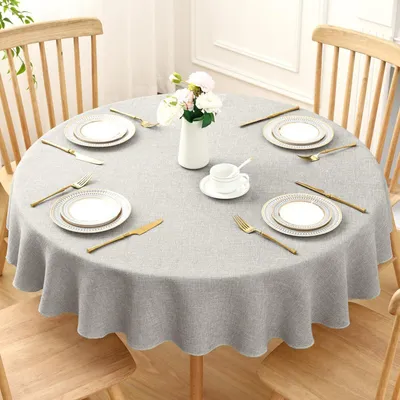 Immagine prodotto di Tovaglia scintillante, aspetto lino, forma rotonda, diametro 140 cm, color grigio chiaro, idrorepellente, antimacchia, in poliestere